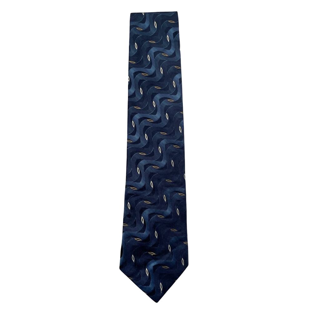 Piattelli Platinum extra long blue 100% silk tie geometric 4" widest width